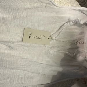 JOIE White Linen type Beach Dress - XL. Lined with V neck and tie waist.